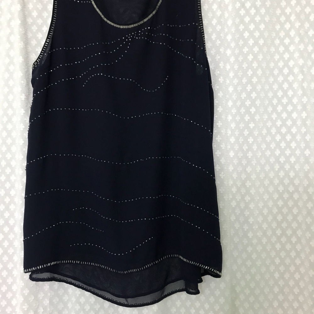 Bobeau beaded royal blue navy chiffon top